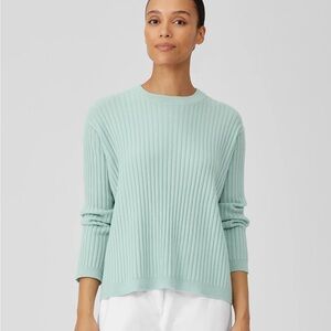 Eileen fisher mint green Italian cashmere ribbed knit crew neck sweater
